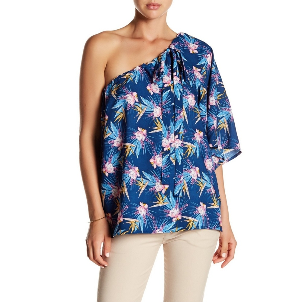 Ro & De Floral One Shoulder Blouse Sz S NWT